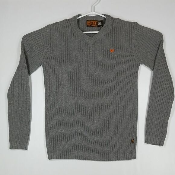 Company 81 Youth Boys Sweater Grey Long Sleeve V-Neck Size XL 100% Cotton - Picture 1 of 8